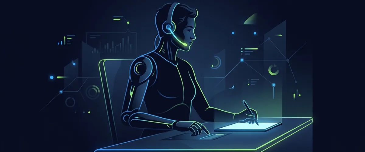 Vue de face d un agent IA SDR analysant des profils B2B sur ecran