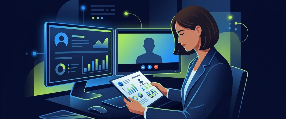 Commercial préparant ses notes avant un rendez-vous client B2B important