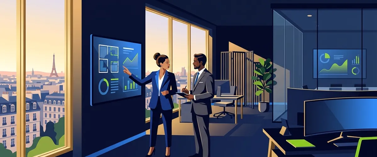 Agent immobilier en discussion avec un client dans un bureau moderne